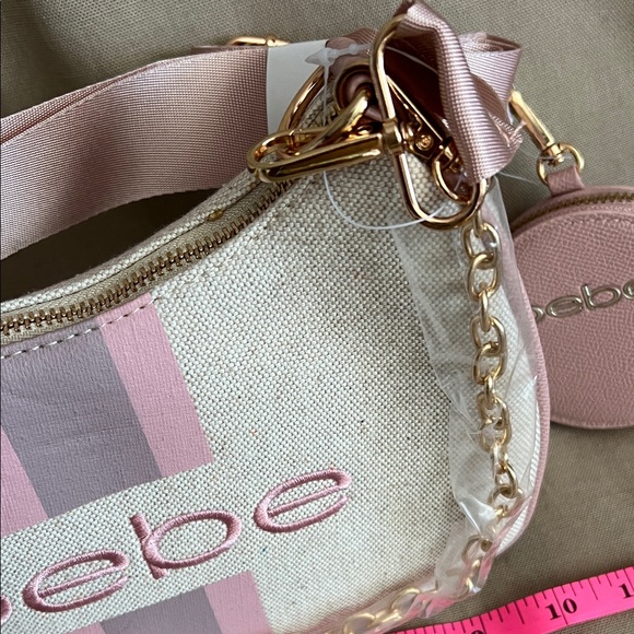 Bebe Pink Stripe Logo Crossbody Bag Set NWT Chain Strap Coin Pouch - Picture 5 of 7